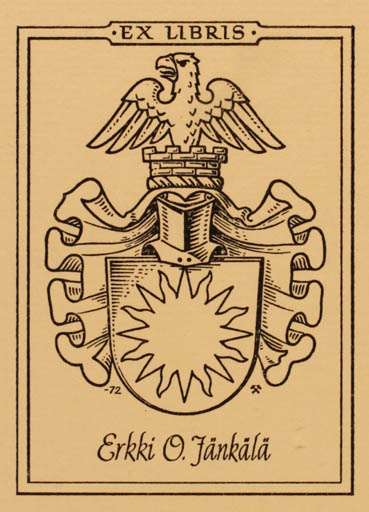 Exlibris by Ahti Hammer from Finland for Erkki O. Jänlälä - Heraldry 