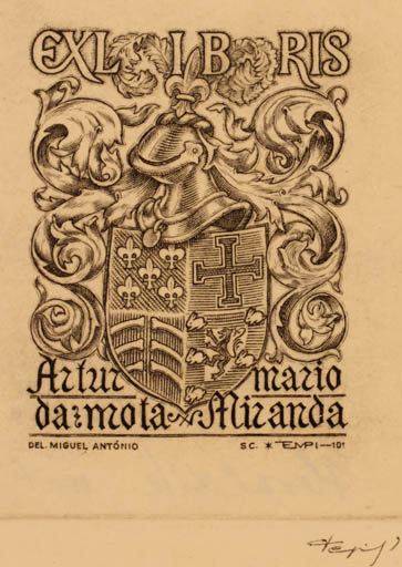 Exlibris by Istvan Tempinszky from Hungary for D. Miguel Antonio do Carmo de Noronha de Paiva Couceiro - Heraldry 