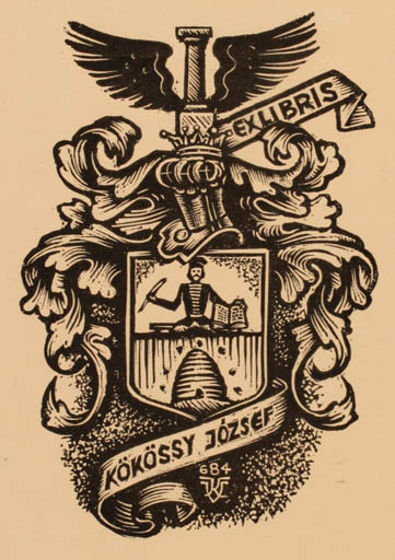 Exlibris by Kàroly Vàroknyi from Hungary for Kökössy Jozsef - Heraldry 