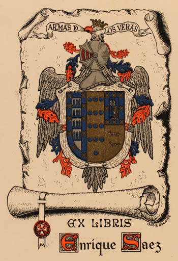 Exlibris by Richard Abad from Spain for Dr. Enrique Saez Fernadez Casariego - Heraldry 