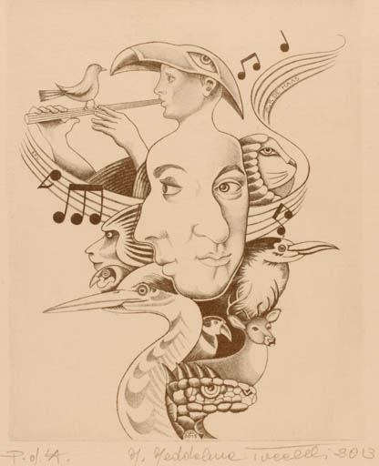 Exlibris by Maria Maddalena Tuccelli from Italy for M.P. De Haas Van Riemsdijk - Fauna Music Surrealism 