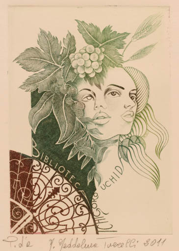 Exlibris by Maria Maddalena Tuccelli from Italy for Ichigoro Uchida - Fruit Portrait 