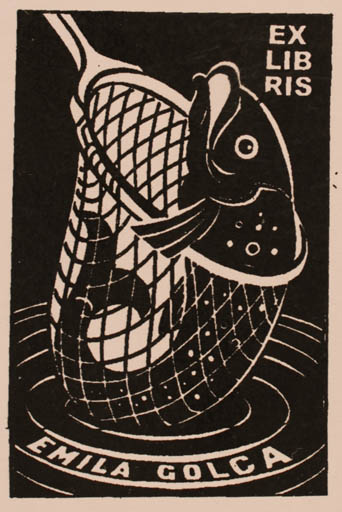 Exlibris by Jozef Golec from Poland for Emila Golga - Fish 