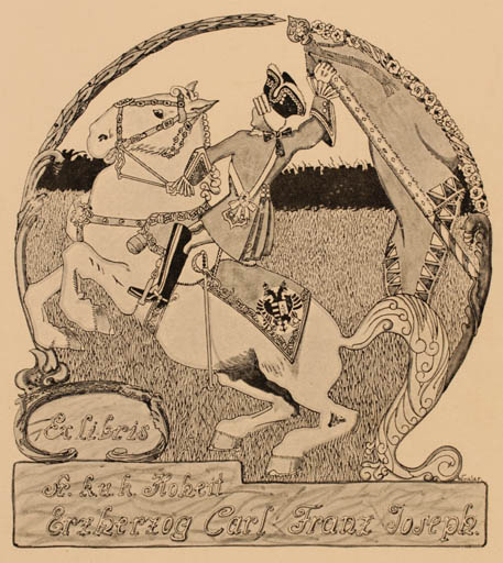 Exlibris by ? Winkler from Austria for Carl Franz Joseph - Horse Military/War Horseman/Rider 