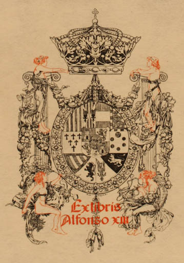 Exlibris by Alexandre de Riquer from Spain for Alfonso XIII - Heraldry Regent/royalty 