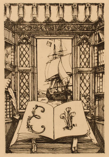 Exlibris by Philip Tilden from Great Britain for ? H.R.H. Edward - Book Interior Regent/royalty Ship/Boat 