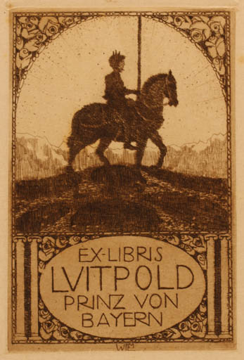 Exlibris by Hubert Wilm from Germany for Prinz von Bayern. Luitpold - Knight Horseman/Rider 