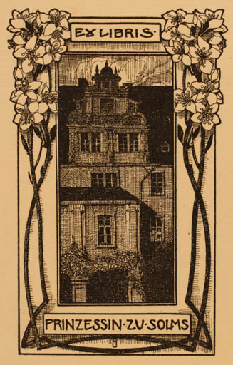 Exlibris by Paul Börck from Germany for ? Prinzessin zu Solms - Architecture Flower Jugend 