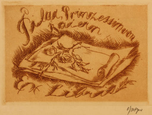 Exlibris by Willi Geiger from Germany for Prinzessin von Baiern. Pilar - 