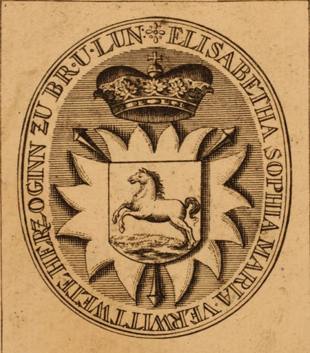 Exlibris by ? ? from Germany for Sofie, Marie zu Brunswick- Lüneburg Herzoginn Elisabeth - Heraldry Horse Regent/royalty 