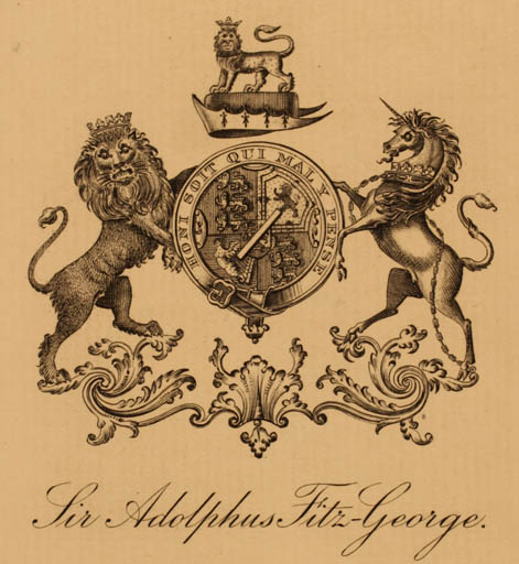 Exlibris by ? ? from Great Britain for ? Sir Adolphus Fitz- George - Heraldry Regent/royalty 