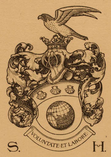 Exlibris by Jonas Jansson from Sweden for Sven Anders Hedin - Bird Globe Heraldry Science 