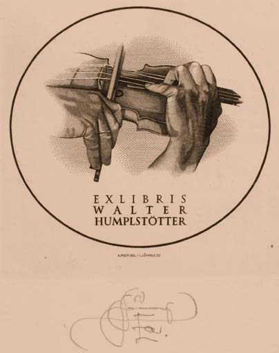 Exlibris by Lembit Löhmus from Estonia for Walter Humplstötter - Hand(s) Music 