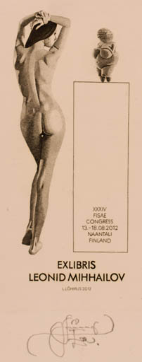 Exlibris by Lembit Löhmus from Estonia for Leonid Mihhailov - Woman Nude 