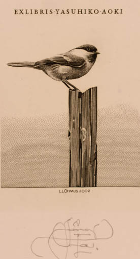 Exlibris by Lembit Löhmus from Estonia for Yasuhiko Aoki - Bird 