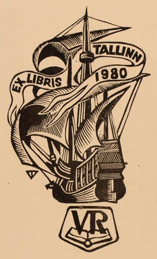 Exlibris by Väino Tönisson from Estonia for ? V.R. - Ship/Boat 