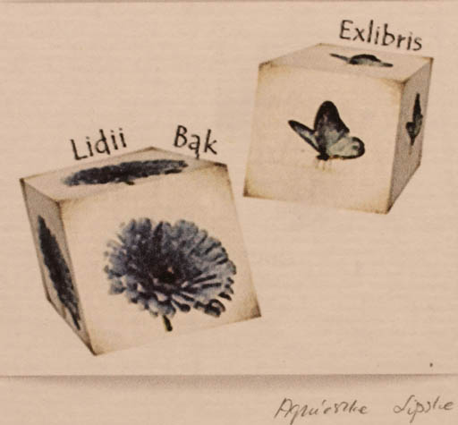 Exlibris by Agnieszka Lipska from Poland for Lidii Bak - Flower Butterfly 