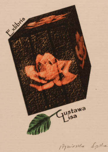 Exlibris by Agnieszka Lipska from Poland for Gustawa Lisa - Flower Flora 