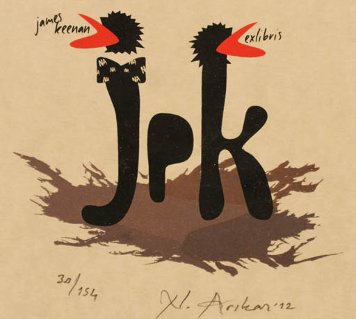 Exlibris by Nurgül Arikan from Turkey for James P. Keenan - Text/Writing 