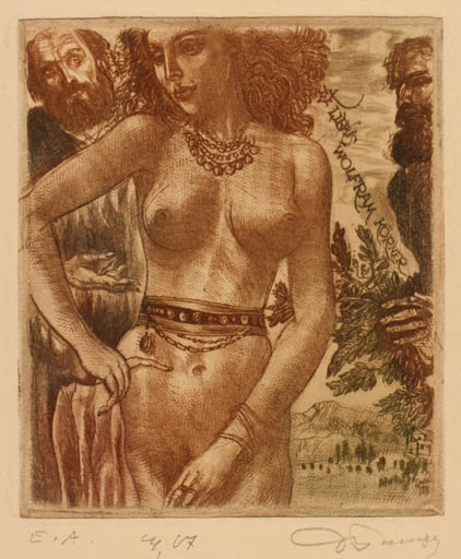 Exlibris by David Bekker from Ukraine for Wolfram Körner - Erotica Woman Nude 