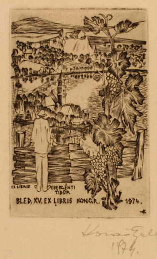 Exlibris by Gyula Kovacs from Hungary for ? XV. EL-Kongres Bled - Exlibris Congress Scenery/Landscape Wine 