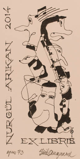 Exlibris by Fritz Overgaard from Denmark for Nurgül Arikan - Music 