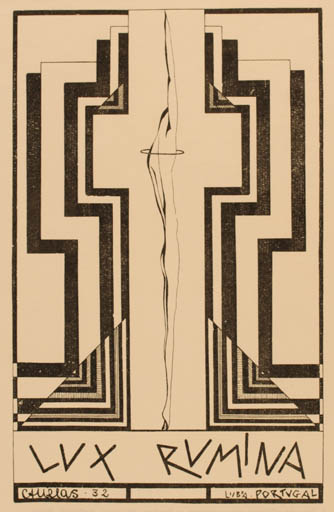 Exlibris by ? Canelas from Portugal for Lux Rumina - Abstract 