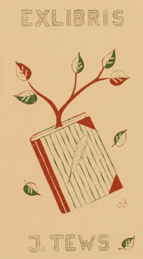 Exlibris by Ole Dich from Denmark for Jørgen Tews - Book Flora 