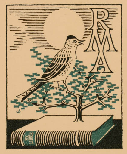 Exlibris by Christian Blæsbjerg from Denmark for Ragnhild Munch Andersen - Book Bird Tree 