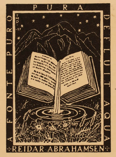 Exlibris by Trygve M Davidsen from Norway for Reidar Abrahamsen - Mountain Book 