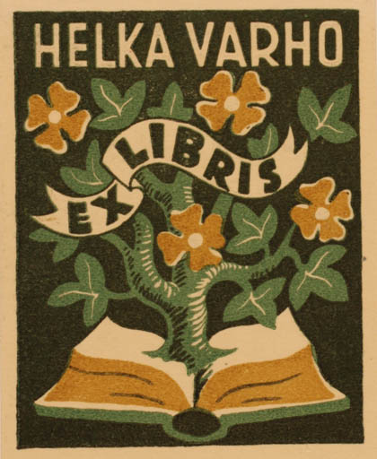 Exlibris by Onni Oja from Finland for Helga Varho - Book Tree 
