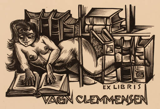 Exlibris by Gerard Gaudaen from Belgium for Vagn Åge Clemmensen - Book Woman Nude 