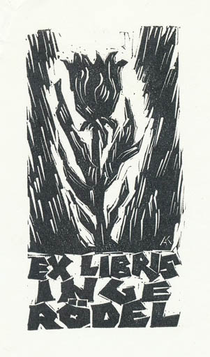 Exlibris by Kàroly Andrusko from Yugoslavia for Inge Rödel - Flower Flora 