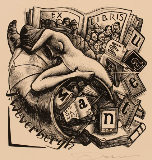 Exlibris by Jan Meeus from Belgium for J. Weverbergh - Book Woman Nude 