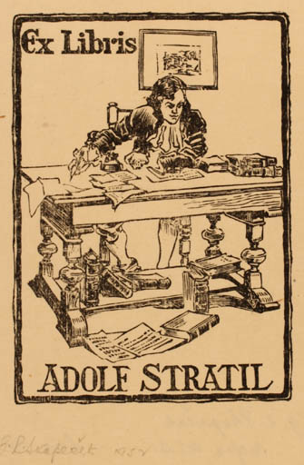 Exlibris by G. R. Skopecek from USA for Adolf Stratil - Book Man 