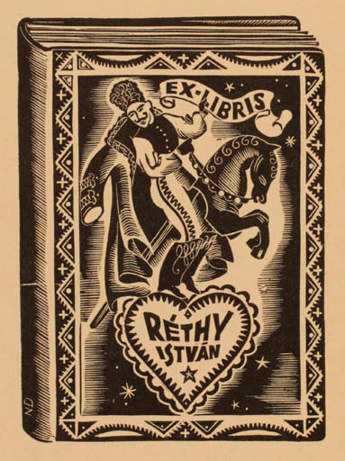 Exlibris by Nelby Degany from Belgium for Dr. Istvan Rethy - Book Horseman/Rider 