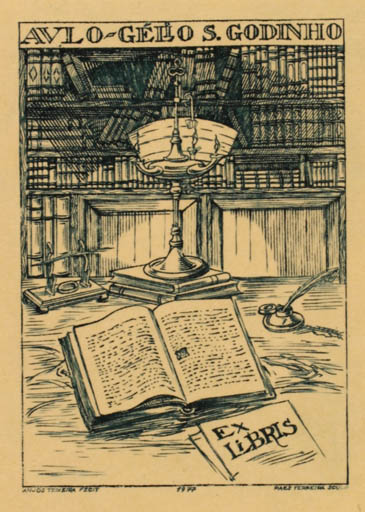 Exlibris by Antonio Teixeira Jacinto from Portugal for Aulo-Gélio S. Godinho - Book 