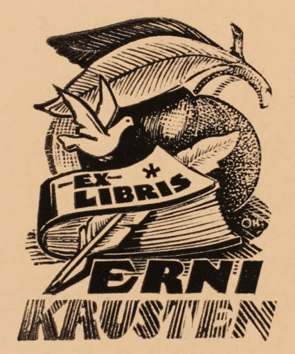 Exlibris by Johannes Juhansoo from Estonia for Erni Krusten - Book Bird 