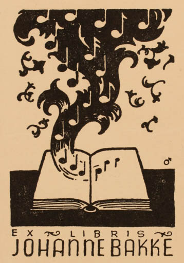 Exlibris by Albert Jaern from Norway for Johanne Bakke - Book Music 