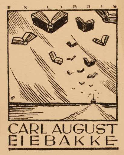 Exlibris by Albert Jaern from Norway for Carl August Eiebakke - Book Ship/Boat 