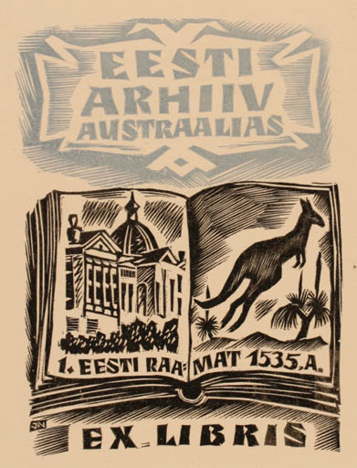 Exlibris by Johann Naha from Germany for ? Eesti Archiiv Austraalias - Book 