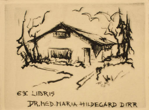 Exlibris by Frebig Biring from Germany for Dr. Hildegard Dirr - Architecture Scenery/Landscape 