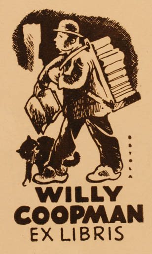 Exlibris by Albert Setola from Belgium for Willy Coopman - Book Man 