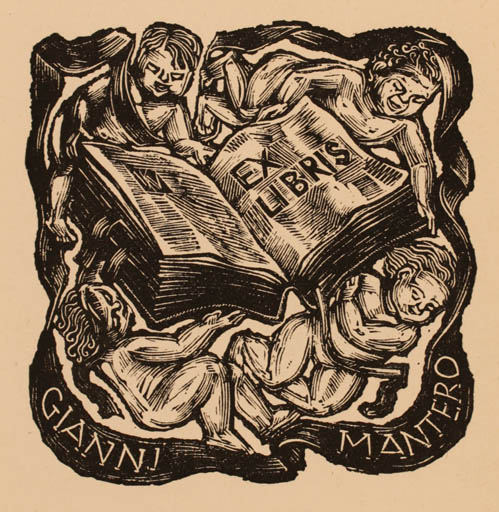 Exlibris by Gian Luigi Uboldi from Italy for Gianni Mantero - Book Man 