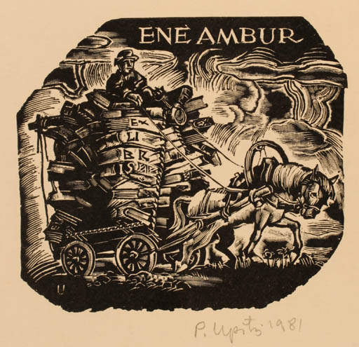 Exlibris by Peteris Upitis from Latvia for Ene Ambur - Book Horseman/Rider 