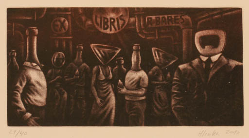 Exlibris by Miroslav Hlinka from Czech Republic for R Bares - Group Surrealism 