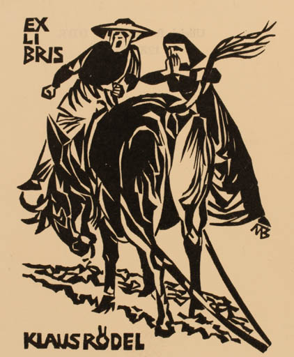 Exlibris by Ullrich Bewersdorff from Germany for Klaus Rödel - Fauna Literature Couple 