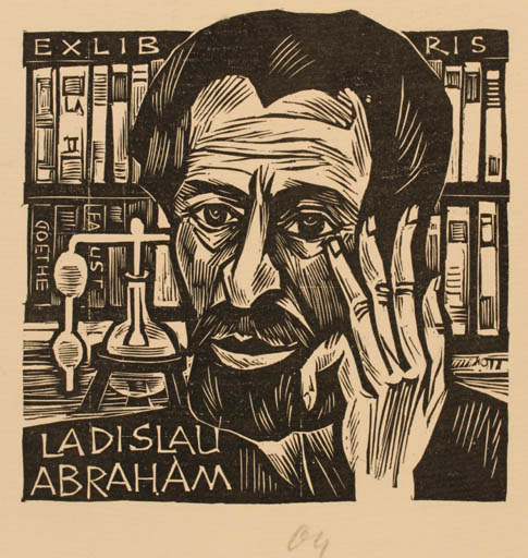 Exlibris by Herbert S. Ott from Germany for Ladislau Abraham - Literature Portrait 