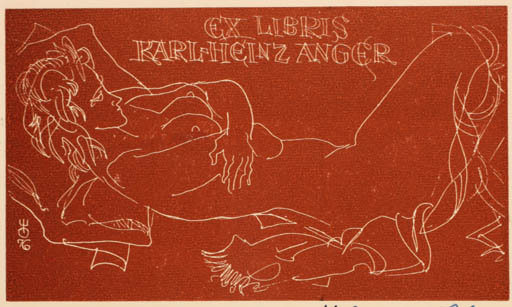 Exlibris by Evald Okas from Estonia for Karl Heinz Anger - Woman Nude 