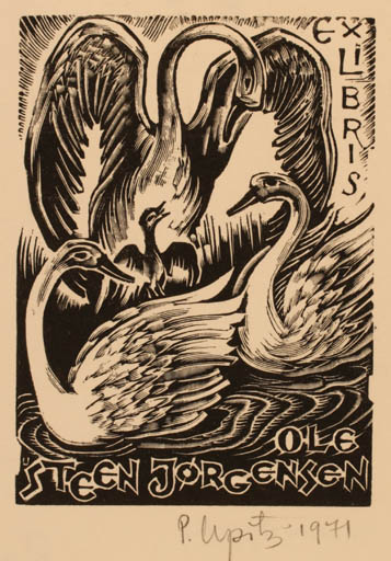 Exlibris by Peteris Upitis from Latvia for Ole Steen Jørgensen - Fairytale/fable Bird 